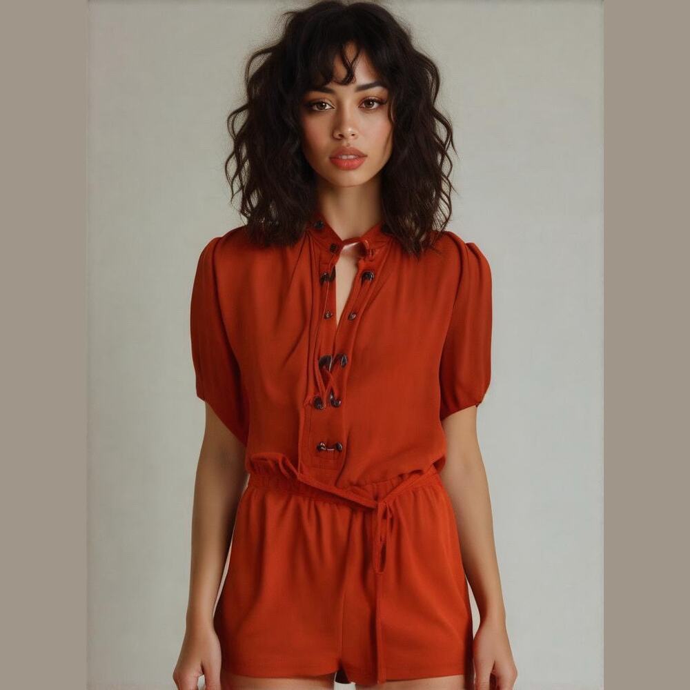 Royal Underground Orange Knit Slouchy Grommet Tie Front Dress Women Sz XL